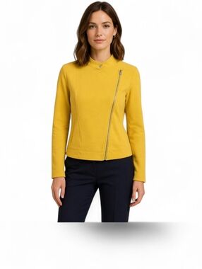 Lauren Ralph Lauren Moto Jacket Canary Yellow Asymmetrical Zip Size Large